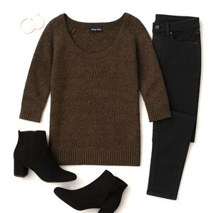 Black & Gold Metallic Scoop Neck Sweater – Sequin Hearts (Size L)